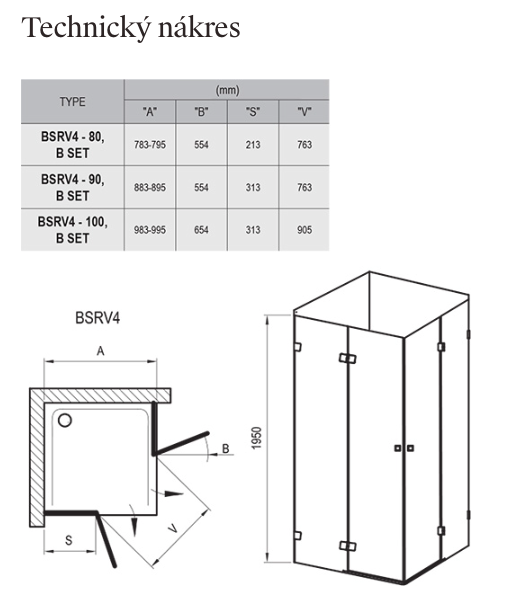 Sprchový kout Brilliant BSRV4-techicky-list
